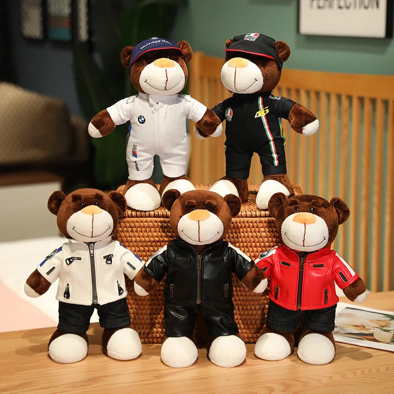 30CM Super Cool Motorcycle Bear Doll Locomotive Teddy Bear Mini Helmet Bear