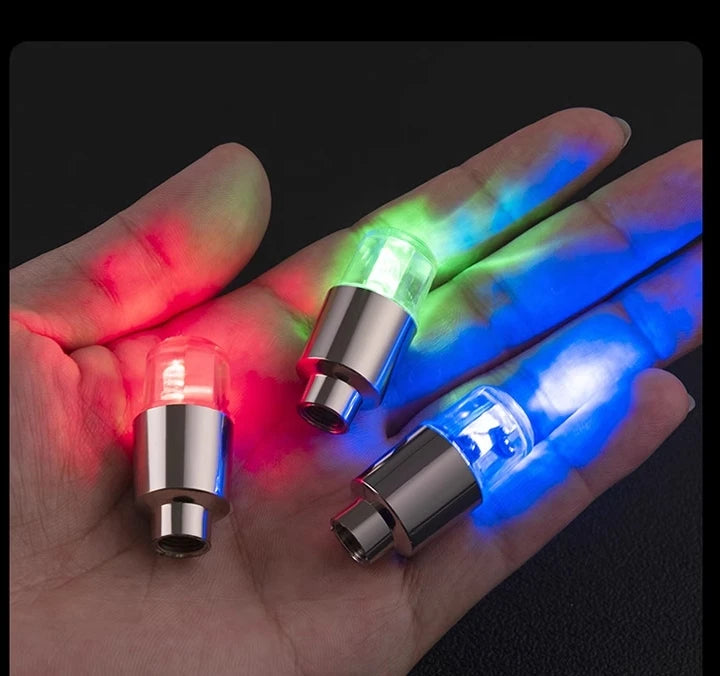 4 Pcs Set Glowing Tyre Valve Cover Red/Blue/Green Changing Color Light Glowing at Night Battery Included
