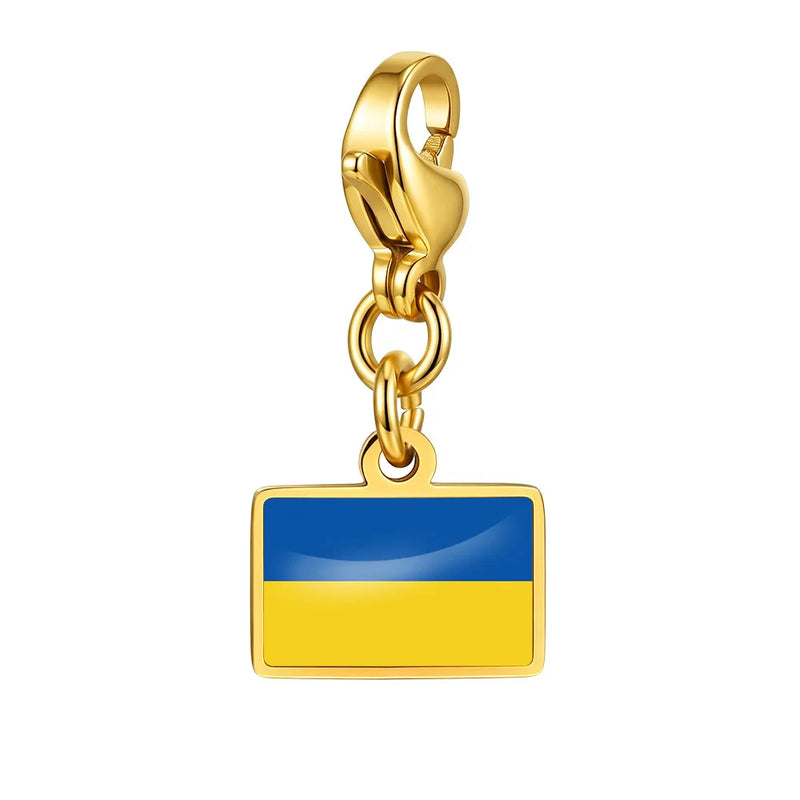 Country Flag Charms Stainless Steel Gold Plated