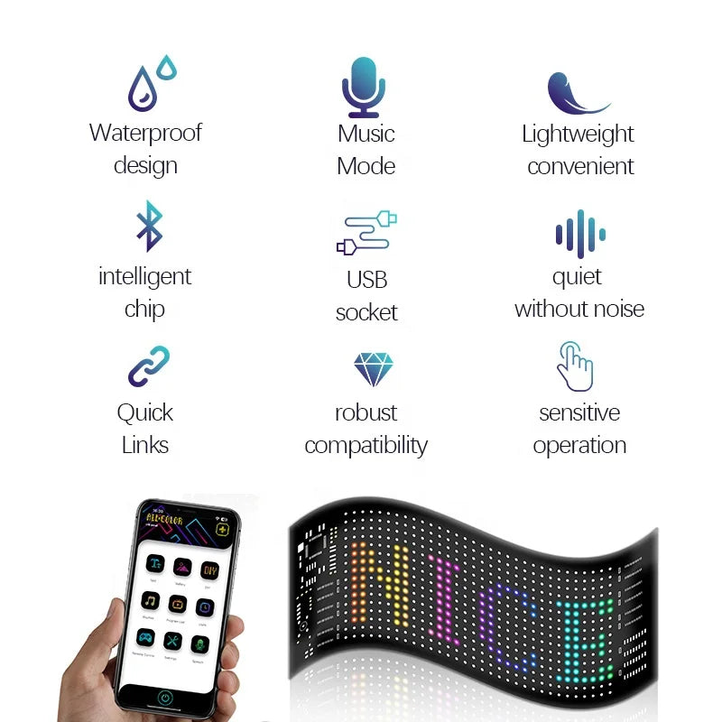 5V Programmable RGB LED Matrix Pixel Panel Flexible Advertising RGB Scroll Message Board for Car Rear Window