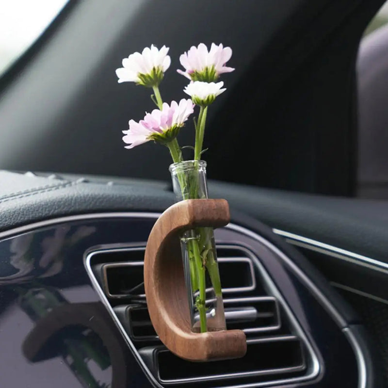 Black Walnut Wood Car Flower Vase Holder Ornaments Wooden Vent Clip 2 Pcs Set