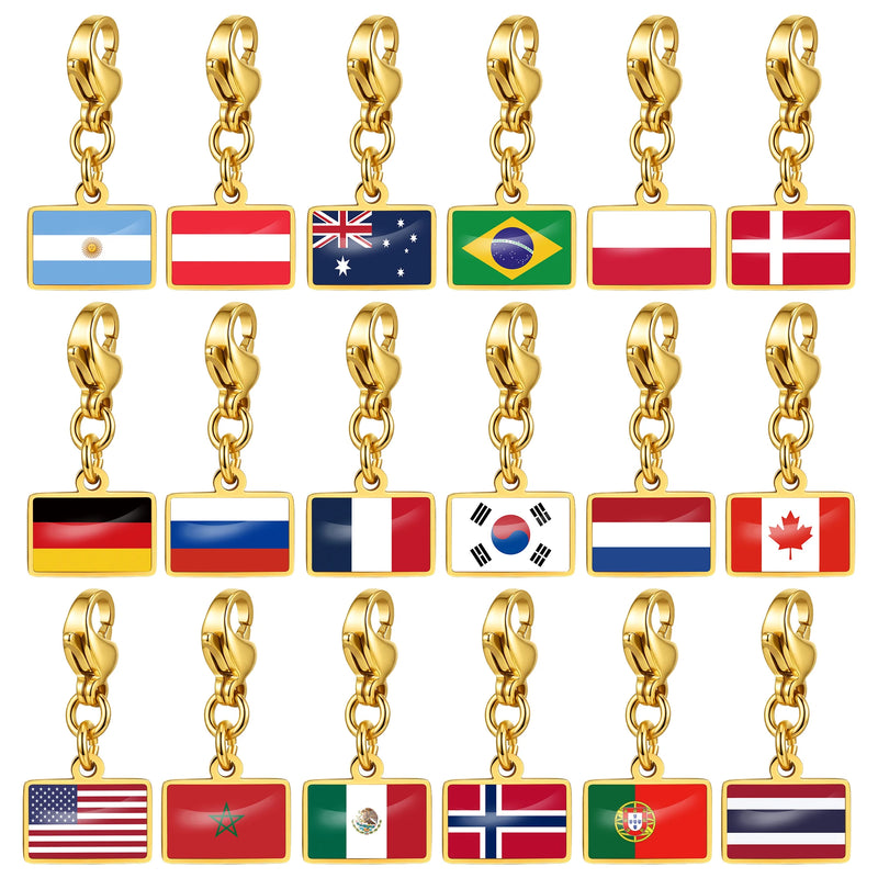 Country Flag Charms Stainless Steel Gold Plated