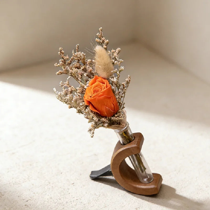 Black Walnut Wood Car Flower Vase Holder Ornaments Wooden Vent Clip 2 Pcs Set