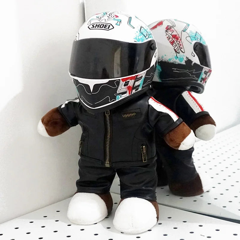30CM Super Cool Motorcycle Bear Doll Locomotive Teddy Bear Mini Helmet Bear