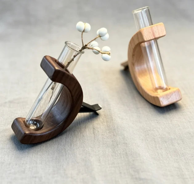 Black Walnut Wood Car Flower Vase Holder Ornaments Wooden Vent Clip 2 Pcs Set