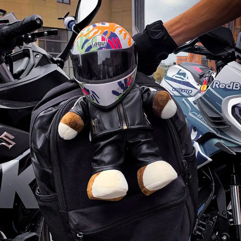 30CM Super Cool Motorcycle Bear Doll Locomotive Teddy Bear Mini Helmet Bear