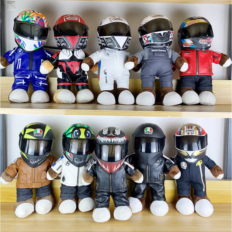 30CM Super Cool Motorcycle Bear Doll Locomotive Teddy Bear Mini Helmet Bear