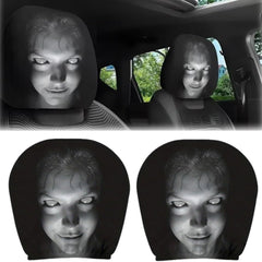 2pcs Modern Style Hooded Bright-Eyed Mysterious Portrait Pattern Car Headrest Covers