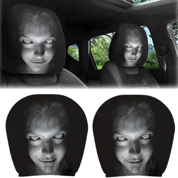 2pcs Modern Style Hooded Bright-Eyed Mysterious Portrait Pattern Car Headrest Covers