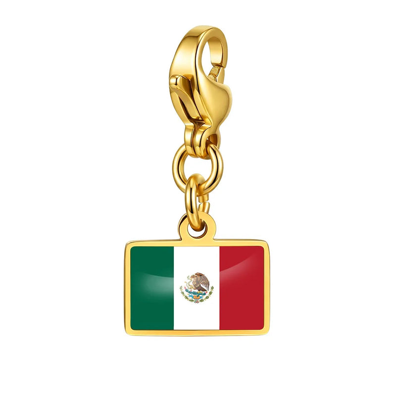 Country Flag Charms Stainless Steel Gold Plated