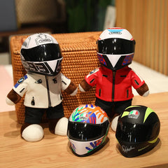 30CM Super Cool Motorcycle Bear Doll Locomotive Teddy Bear Mini Helmet Bear