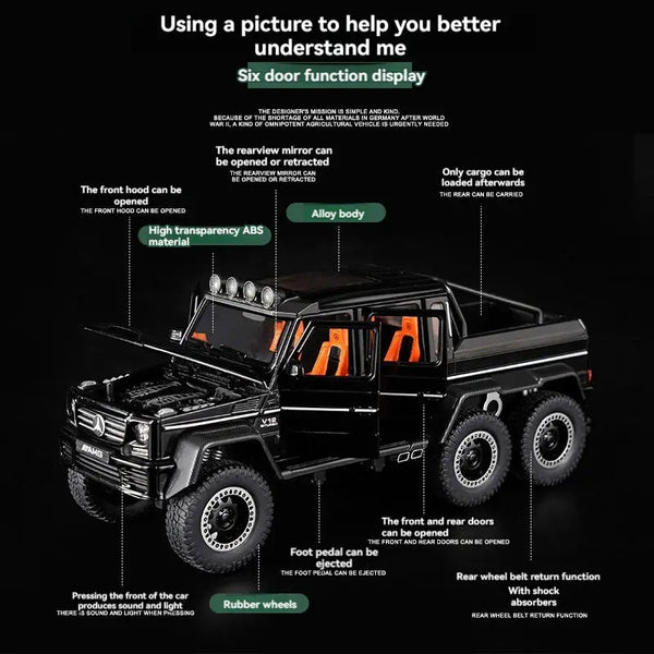 Mercedes G Wagon 6x6 Metal Diecast Car 1:24 (21x8 cm)