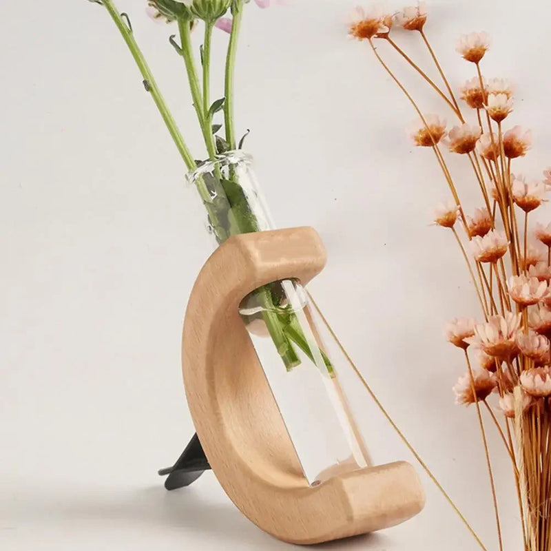 Black Walnut Wood Car Flower Vase Holder Ornaments Wooden Vent Clip 2 Pcs Set