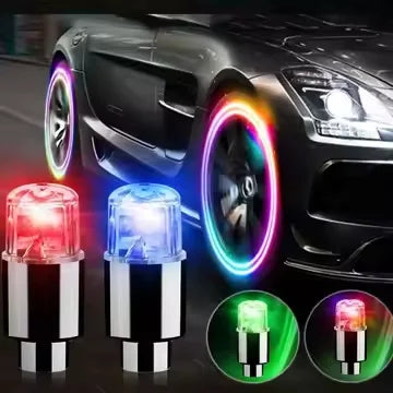4 Pcs Set Glowing Tyre Valve Cover Red/Blue/Green Changing Color Light Glowing at Night Battery Included