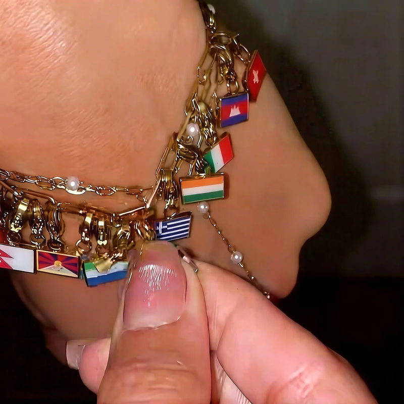 Country Flag Charms Stainless Steel Gold Plated