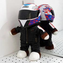 30CM Super Cool Motorcycle Bear Doll Locomotive Teddy Bear Mini Helmet Bear