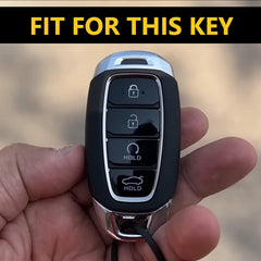 Hyundai Verna/i20 Keyless (4 Button Key) Exclusive Aluminium Alloy Leather 2.0 Keycase with Holder & Rope Chain