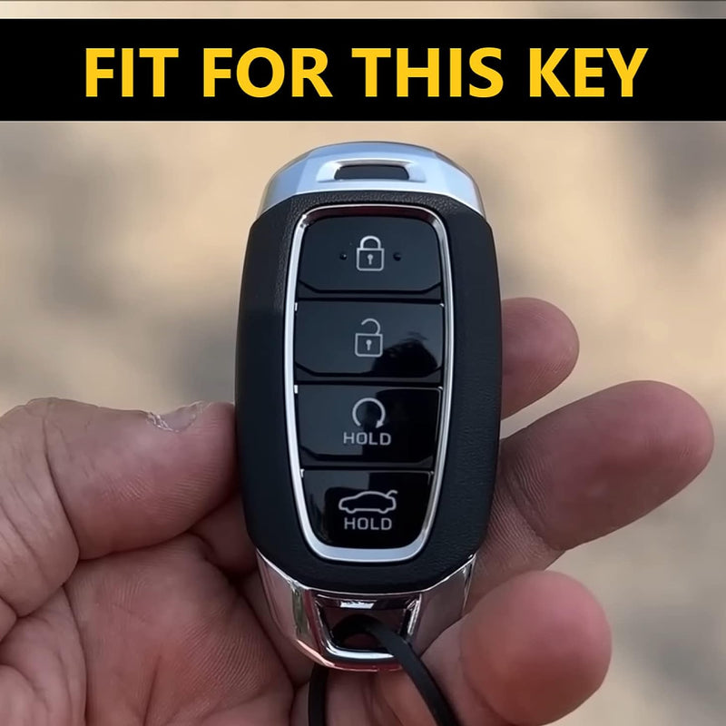 Hyundai Verna/i20 Keyless (4 Button Key) Exclusive Aluminium Alloy Leather 2.0 Keycase with Holder & Rope Chain
