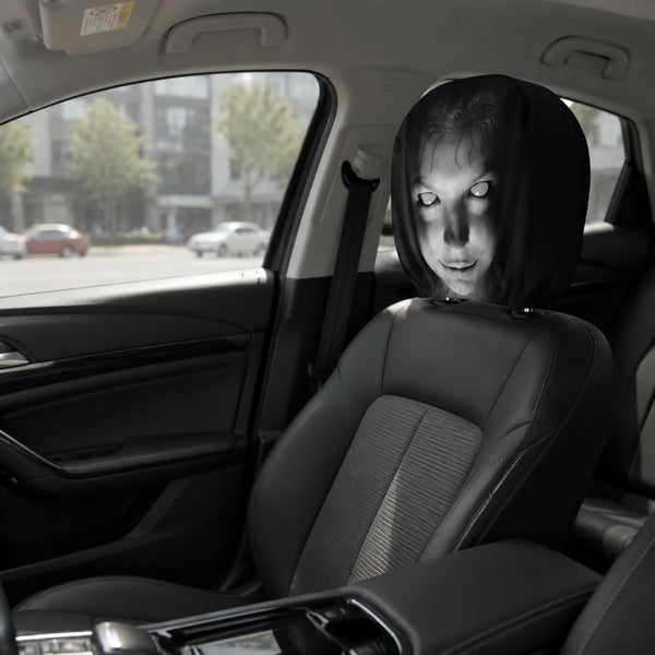 2pcs Modern Style Hooded Bright-Eyed Mysterious Portrait Pattern Car Headrest Covers