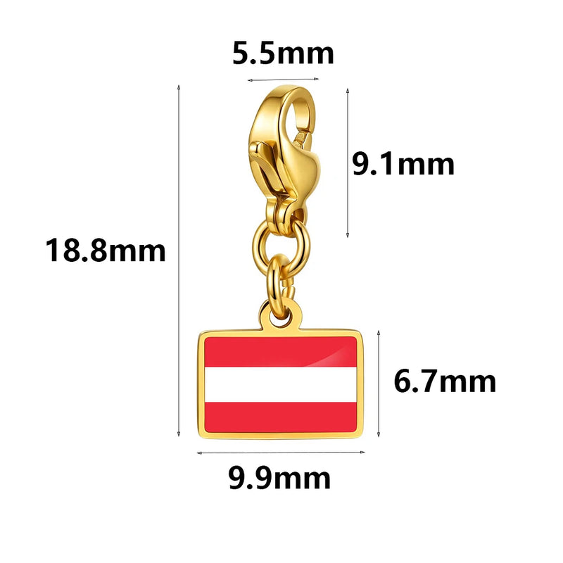 Country Flag Charms Stainless Steel Gold Plated