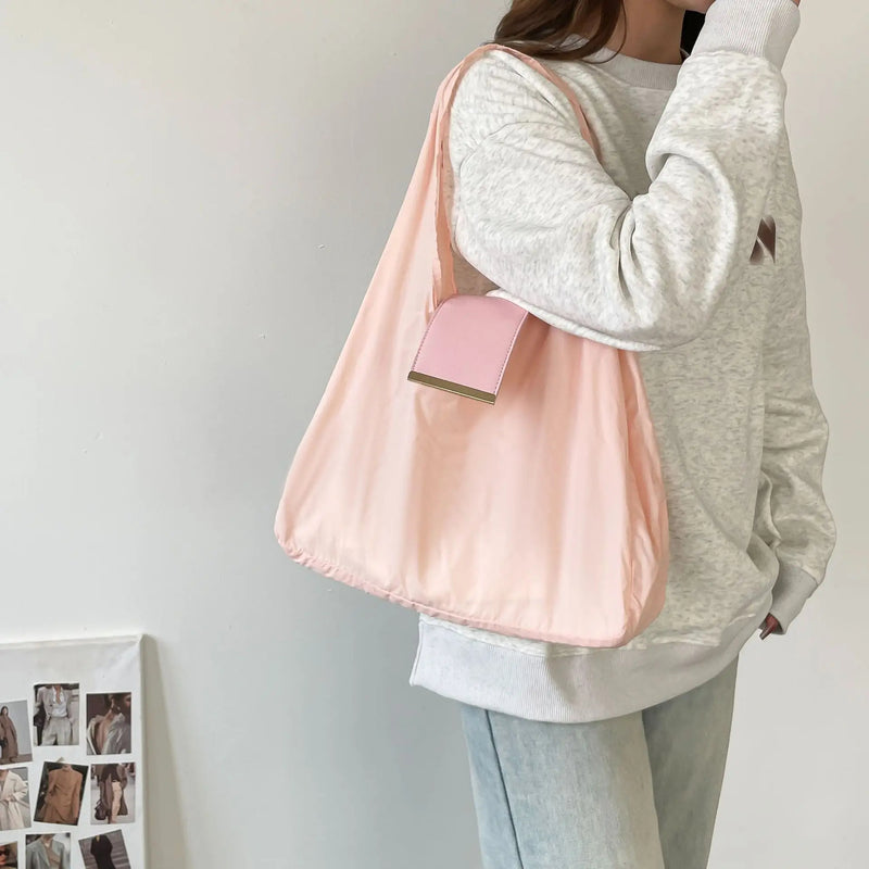 Foldable Tote Shopping Shoulder Bag - Compact & Spacious for Daily Commute, Shopping & Travel