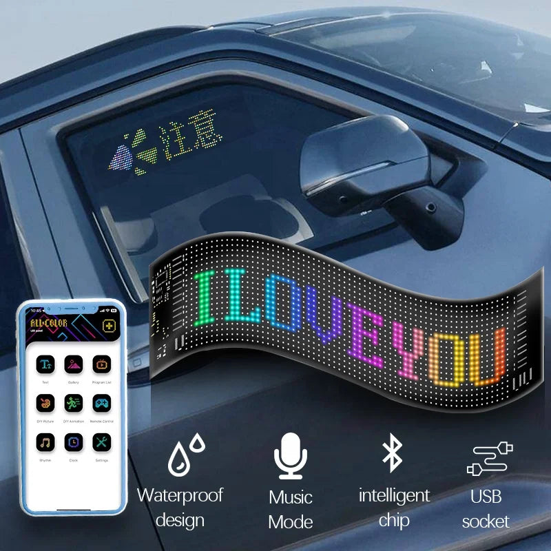 5V Programmable RGB LED Matrix Pixel Panel Flexible Advertising RGB Scroll Message Board for Car Rear Window