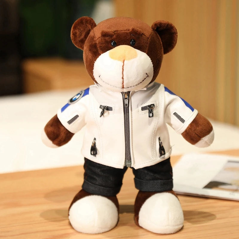 30CM Super Cool Motorcycle Bear Doll Locomotive Teddy Bear Mini Helmet Bear