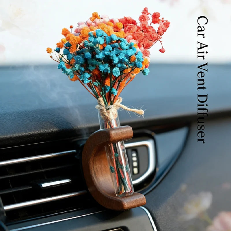 Black Walnut Wood Car Flower Vase Holder Ornaments Wooden Vent Clip 2 Pcs Set