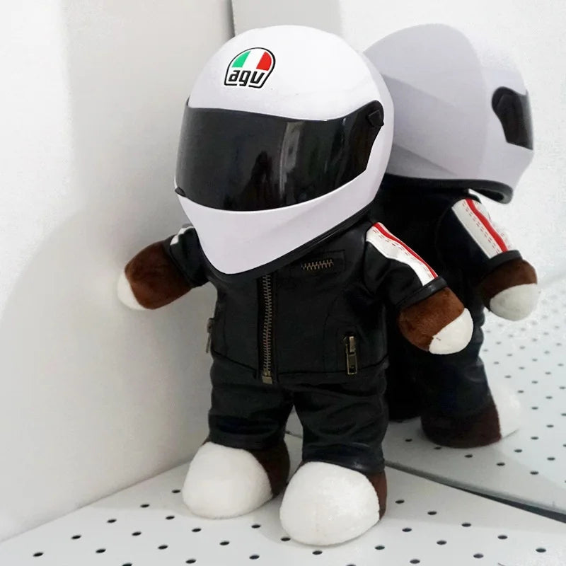 30CM Super Cool Motorcycle Bear Doll Locomotive Teddy Bear Mini Helmet Bear
