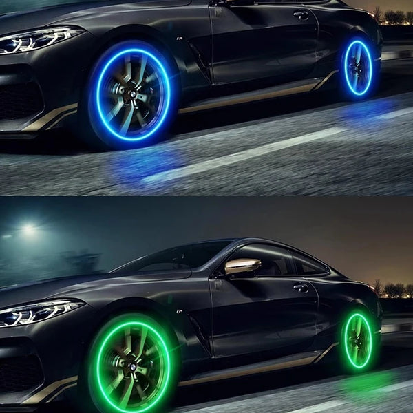 4 Pcs Set Glowing Tyre Valve Cover Red/Blue/Green Changing Color Light Glowing at Night Battery Included