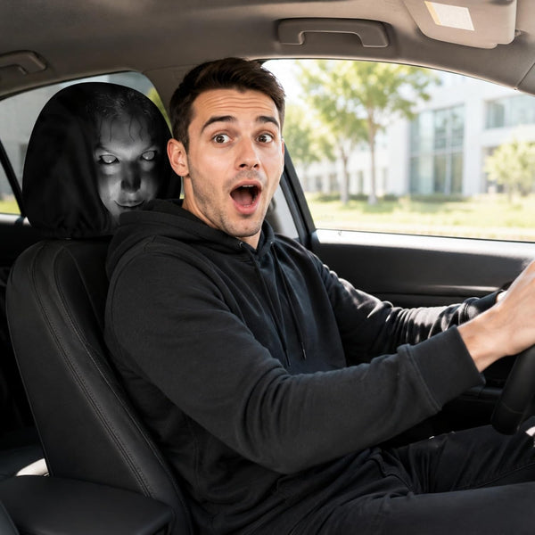 2pcs Modern Style Hooded Bright-Eyed Mysterious Portrait Pattern Car Headrest Covers