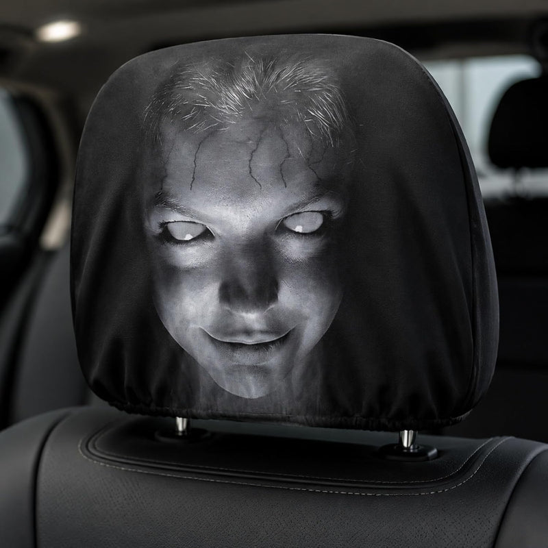 2pcs Modern Style Hooded Bright-Eyed Mysterious Portrait Pattern Car Headrest Covers
