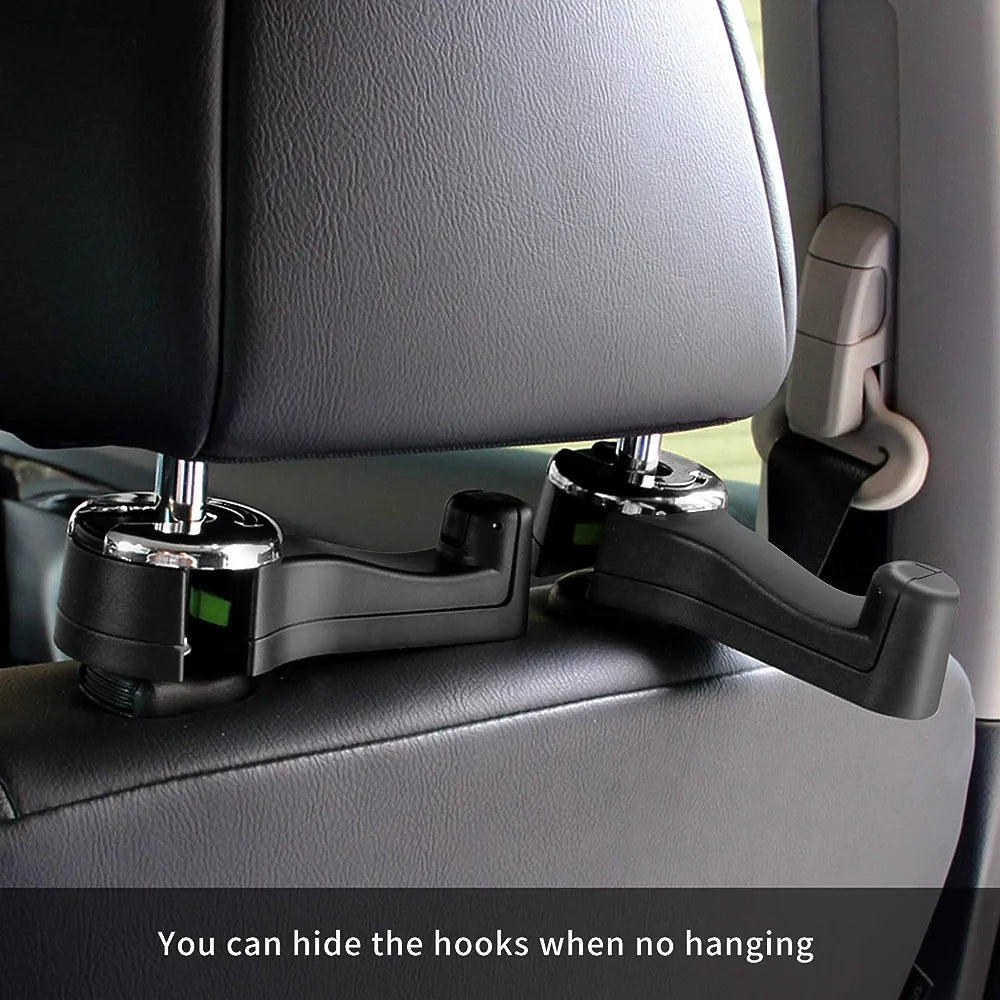 Durable Car Back Seat Headrest Hanger Dual-Layer 360°Rotation Hooks with Mobile Phone Holder and Lock
