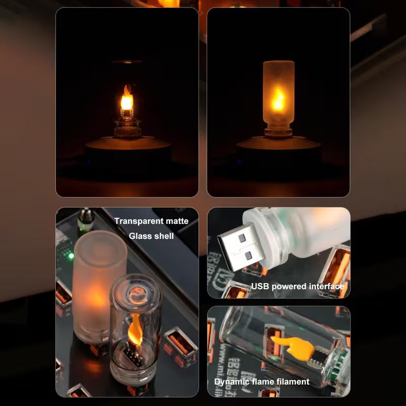 Touch-Sensitive Flame LED Glass Bottle Lamp Frosted & Transparent - USB-Powered Night Light 2 Pcs Set