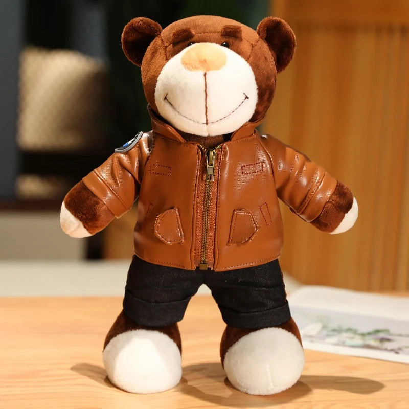 30CM Super Cool Motorcycle Bear Doll Locomotive Teddy Bear Mini Helmet Bear