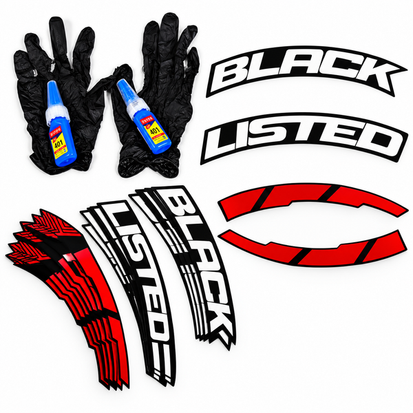 Black Listed Tyre Stickers With Strips, Glue, Gloves