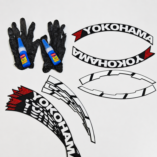 Yokohama Tyre Stickers With Strips, Glue, Gloves