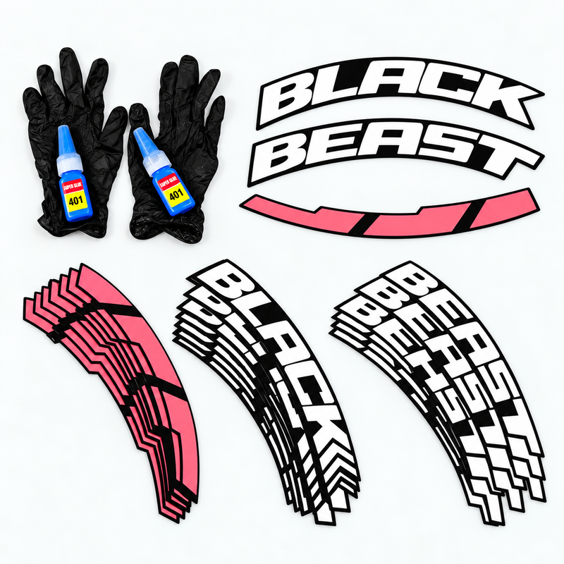 Black Beast Tyre Stickers With Strips, Glue, Gloves