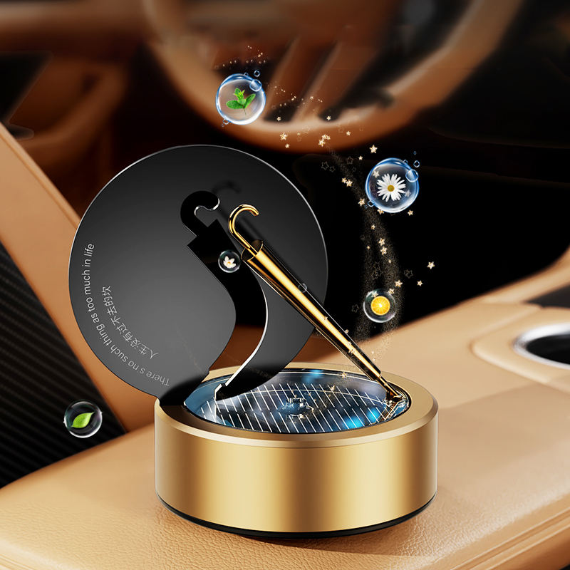 Golden Umbrella Solar Powered Rotating Car Perfume | Dashboard Air Freshener Diffuser | Battery-Free & Eco-Friendly