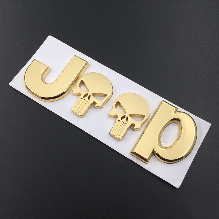 3D Jeep Skull Metal Sticker Decal Gold (13x4.5 cm)