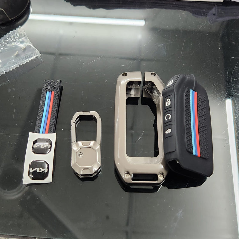 Kia Facelift 4 Button Keyless Push Button Key Premium Metal Alloy Keycase with Holder & Rope Chain