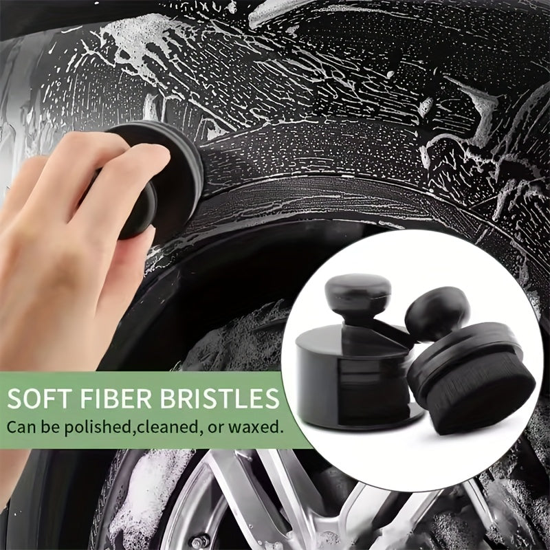 2pcs Set of Car Detailing Brushes, Portable Car Tire Brushes, with Cap Design, High-Density Soft Bristle Detailing Brushes, for Car Tire Glossy Polishing Wax Application