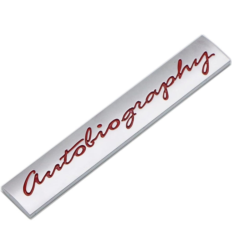 3D Autobiography Logo Metal Sticker Decal Grey/Red (11 x 2 cm)