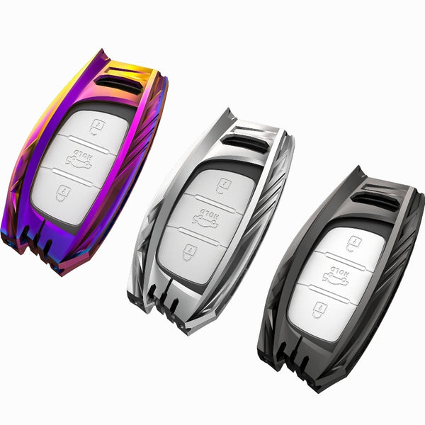 Hyundai Creta/Alcazar/i20/Aura 3,4 Button Key Armour Metal Alloy Keycase with Holder & Rope Chain