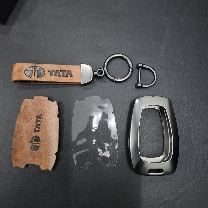 Tata Harrier/Nexon/Safari/Altroz New Key Luxury Metal Alloy Leather Keycase with Holder & Rope Chain