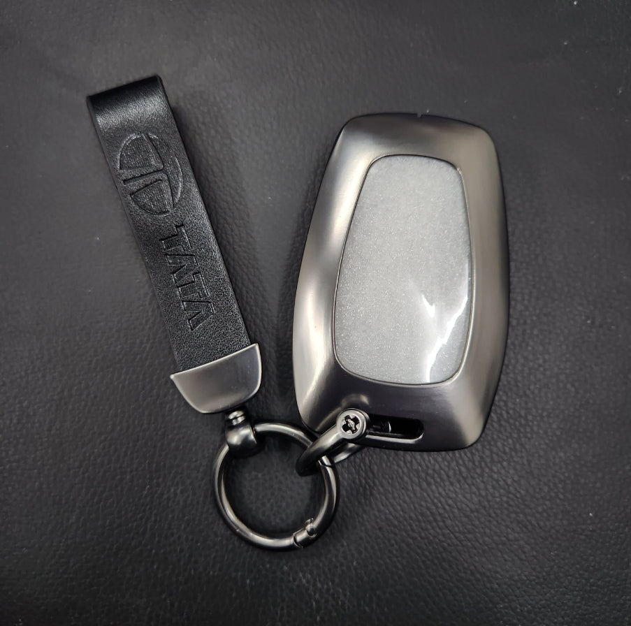 Tata Harrier/Nexon/Safari/Altroz New Key Luxury Metal Alloy Leather Keycase with Holder & Rope Chain