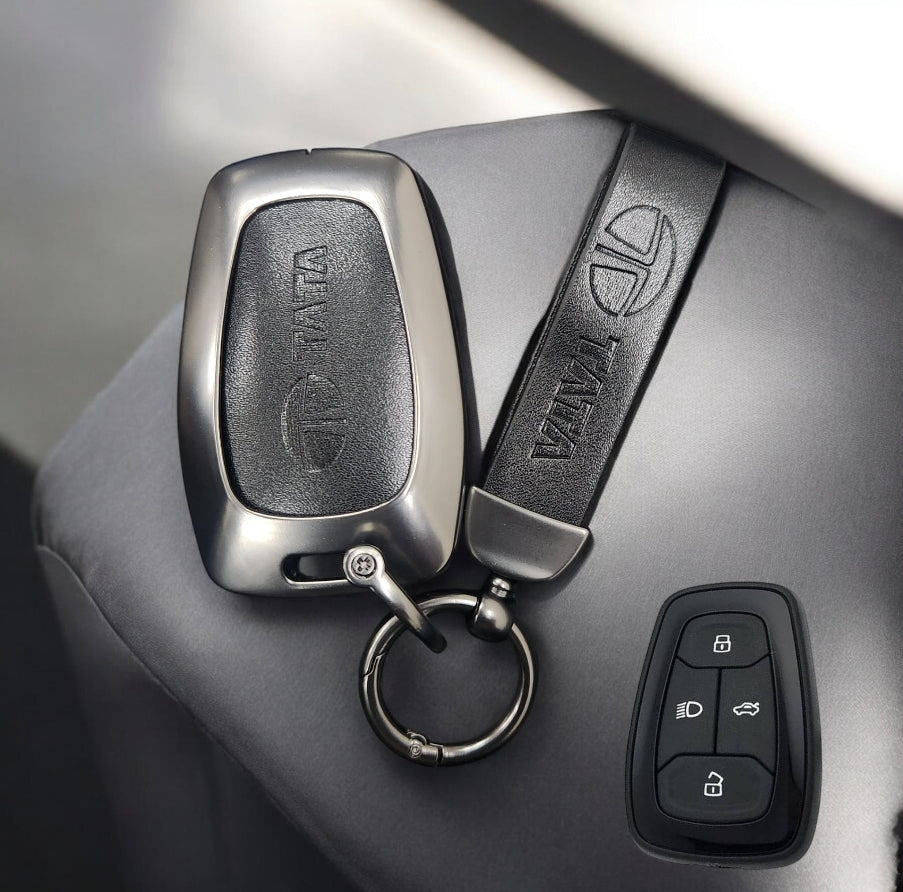 Tata Harrier/Nexon/Safari/Altroz New Key Luxury Metal Alloy Leather Keycase with Holder & Rope Chain