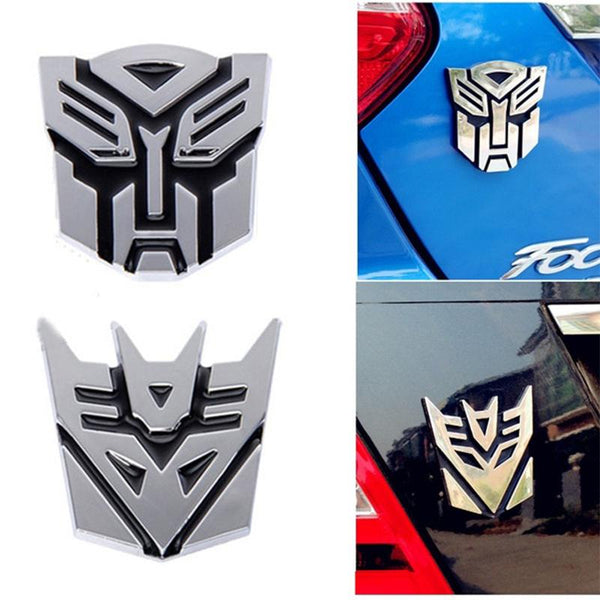 3D Transformer Deception Metal Sticker Decal Silver (7x7 cm)