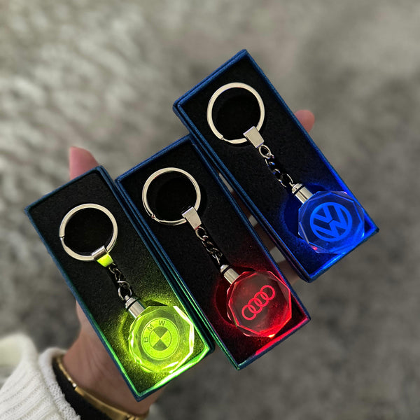 3D Laser Engraved Crystal LED Car Logo Keychain