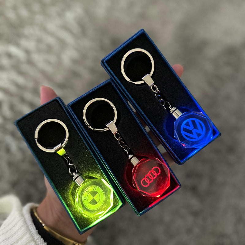 3D Laser Engraved Crystal LED Car Logo Keychain